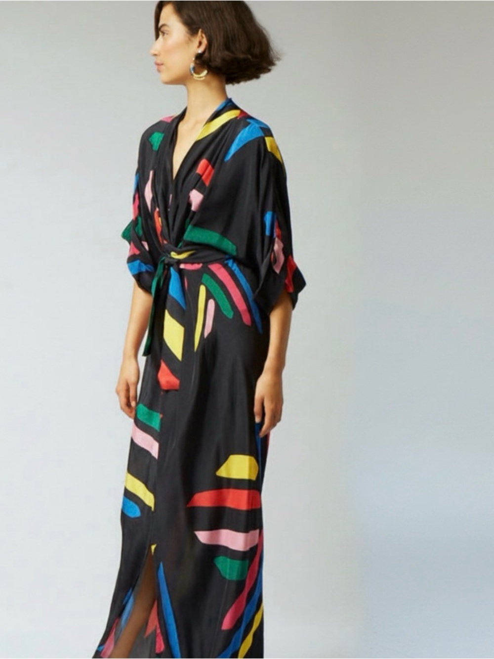 Anthro Black Multicolor Abstract Print Maxi Dress